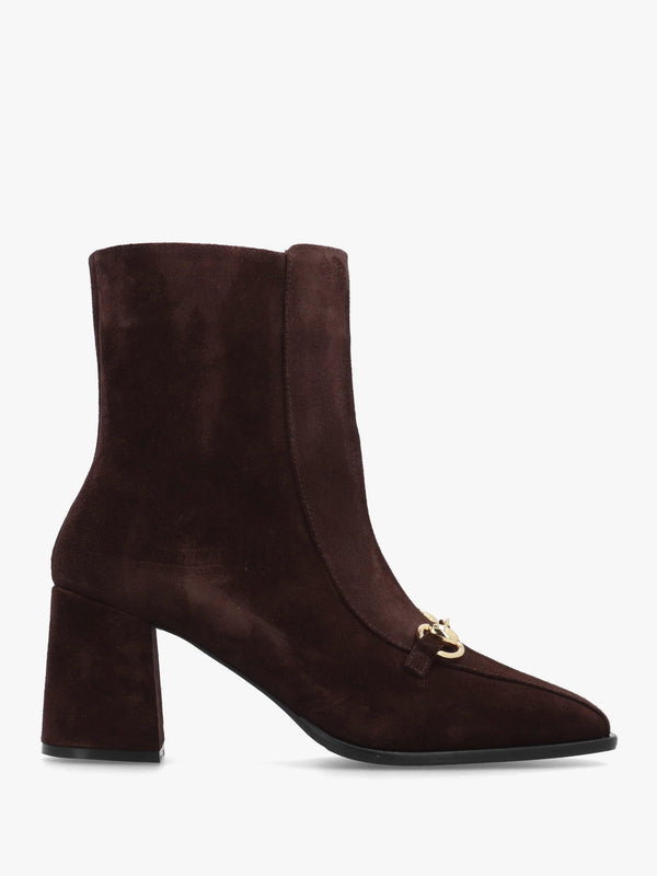 Clae Prim Brown Suede Snaffle Block Heel Ankle Boots