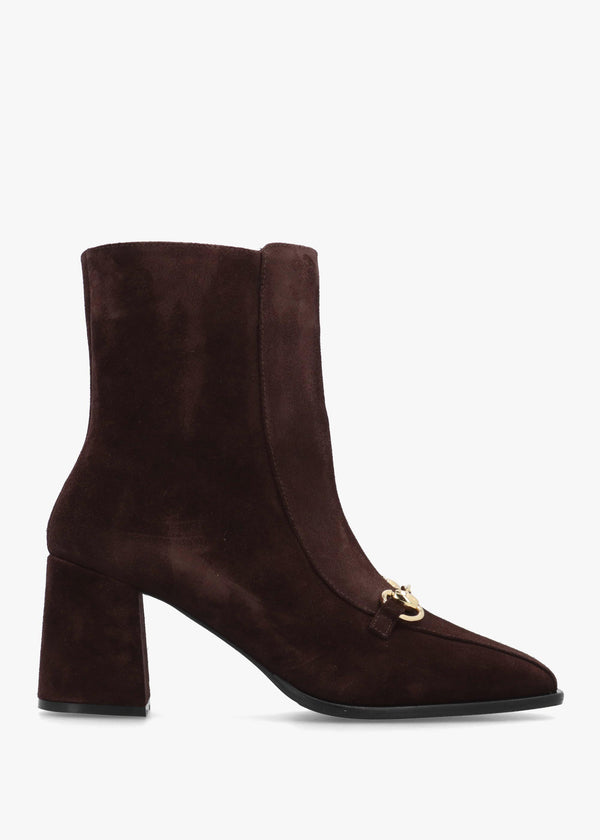 Clae Prim Brown Suede Snaffle Block Heel Ankle Boots