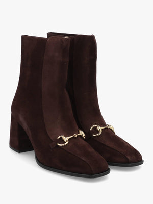 Clae Prim Brown Suede Snaffle Block Heel Ankle Boots