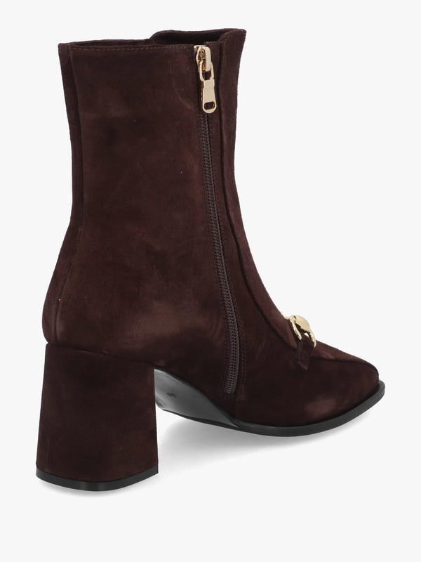 Clae Prim Brown Suede Snaffle Block Heel Ankle Boots
