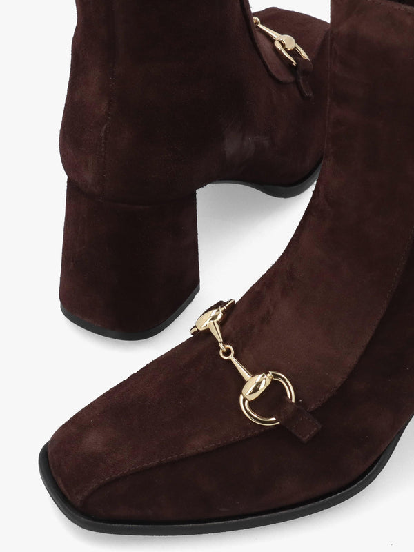 Clae Prim Brown Suede Snaffle Block Heel Ankle Boots