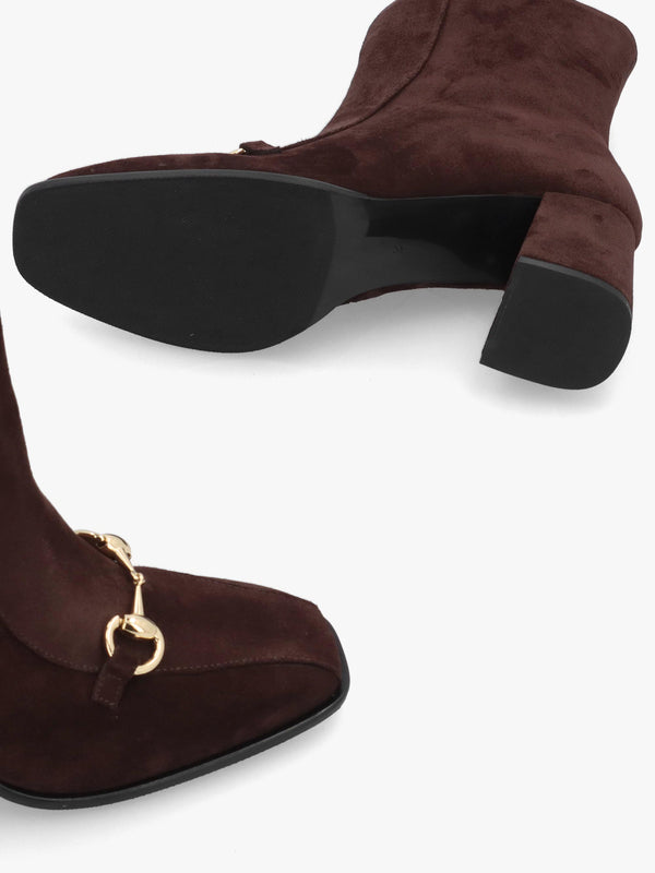 Clae Prim Brown Suede Snaffle Block Heel Ankle Boots