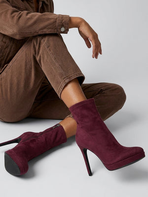 Daniel Ranny Burgundy Suedette Platform High Heel Ankle Boots