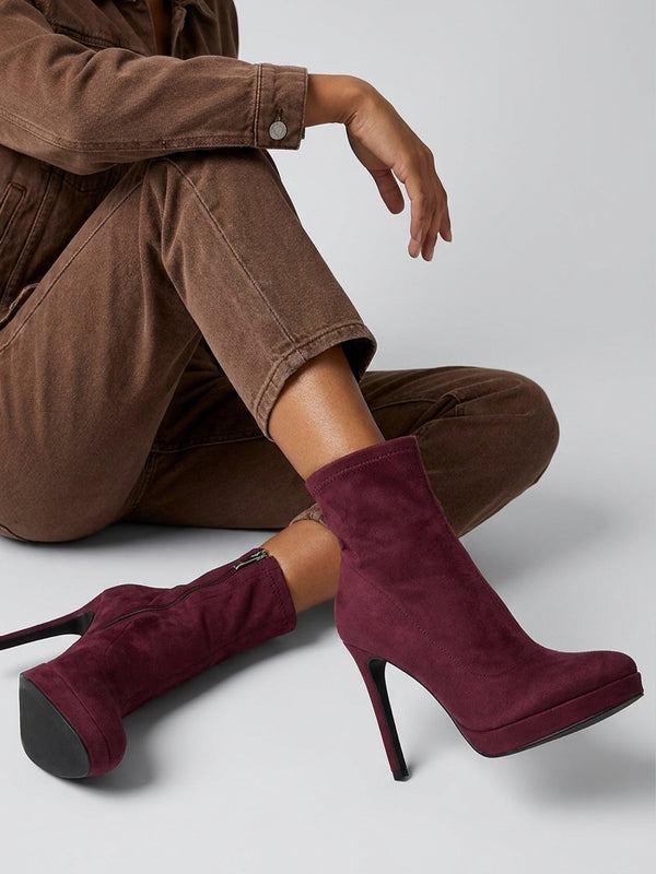 Daniel Ranny Burgundy Suedette Platform High Heel Ankle Boots