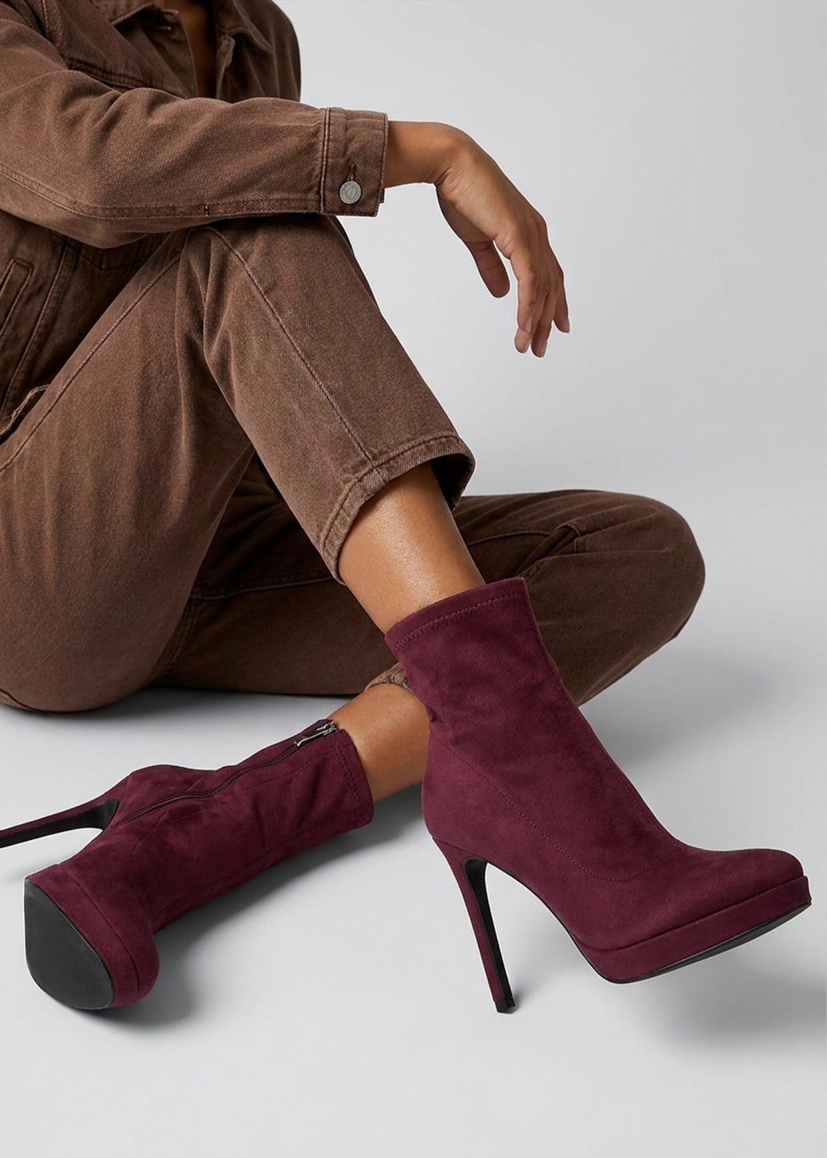 Daniel Ranny Burgundy Suedette Platform High Heel Ankle Boots