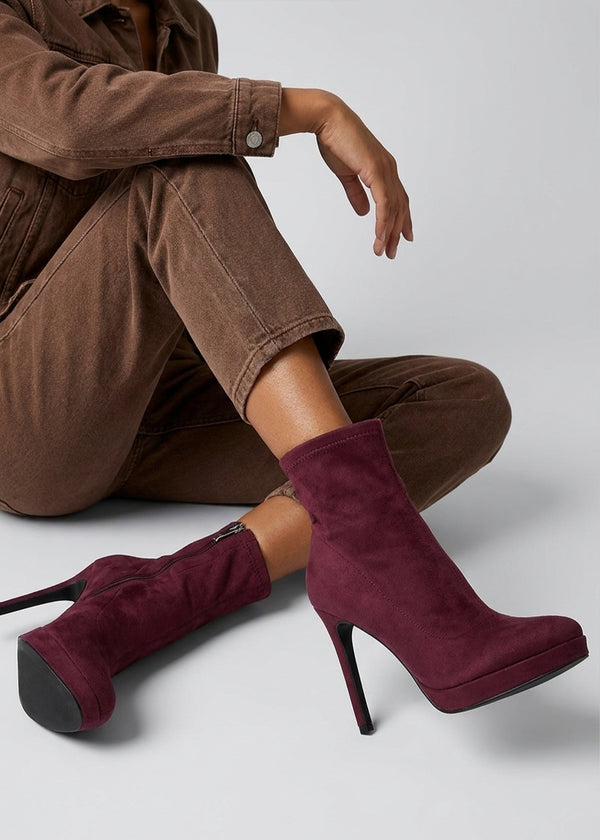 Daniel Ranny Burgundy Suedette Platform High Heel Ankle Boots