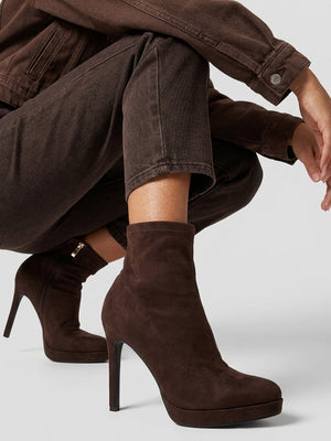 Daniel Ranny Brown Suedette Platform High Heel Ankle Boots