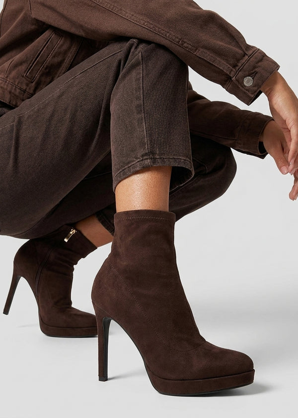 Daniel Ranny Brown Suedette Platform High Heel Ankle Boots