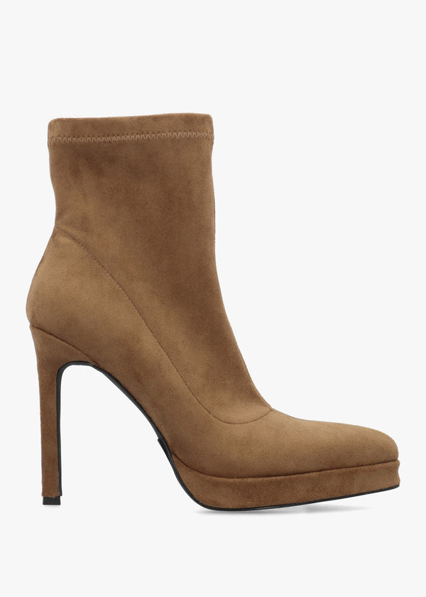 Ranny Brown Suedette Platform High Heel Ankle Boots