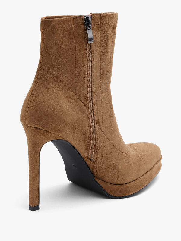Daniel Ranny Light Brown Suedette Platform High Heel Ankle Boots