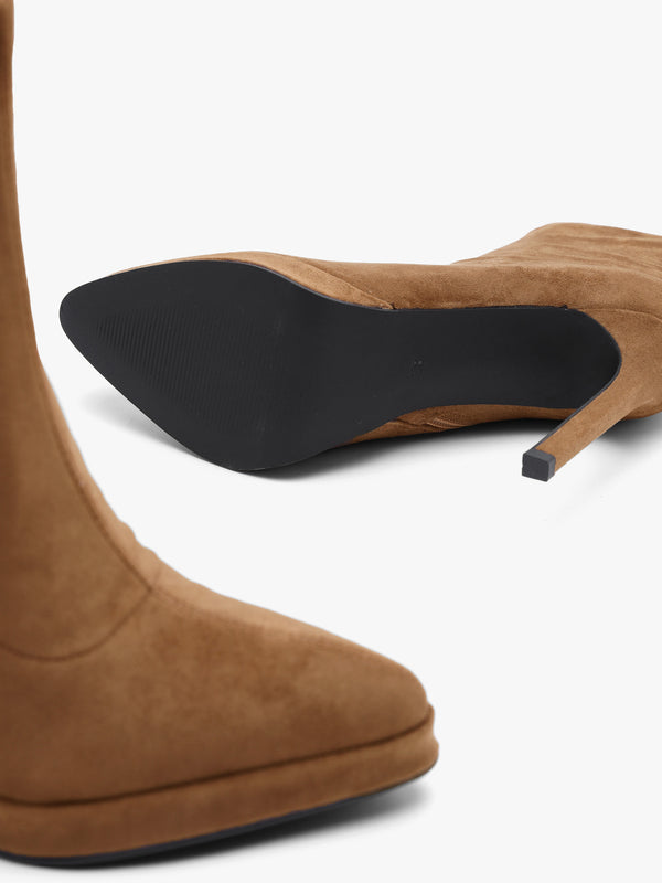 Daniel Ranny Light Brown Suedette Platform High Heel Ankle Boots