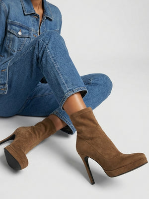 Daniel Ranny Light Brown Suedette Platform High Heel Ankle Boots