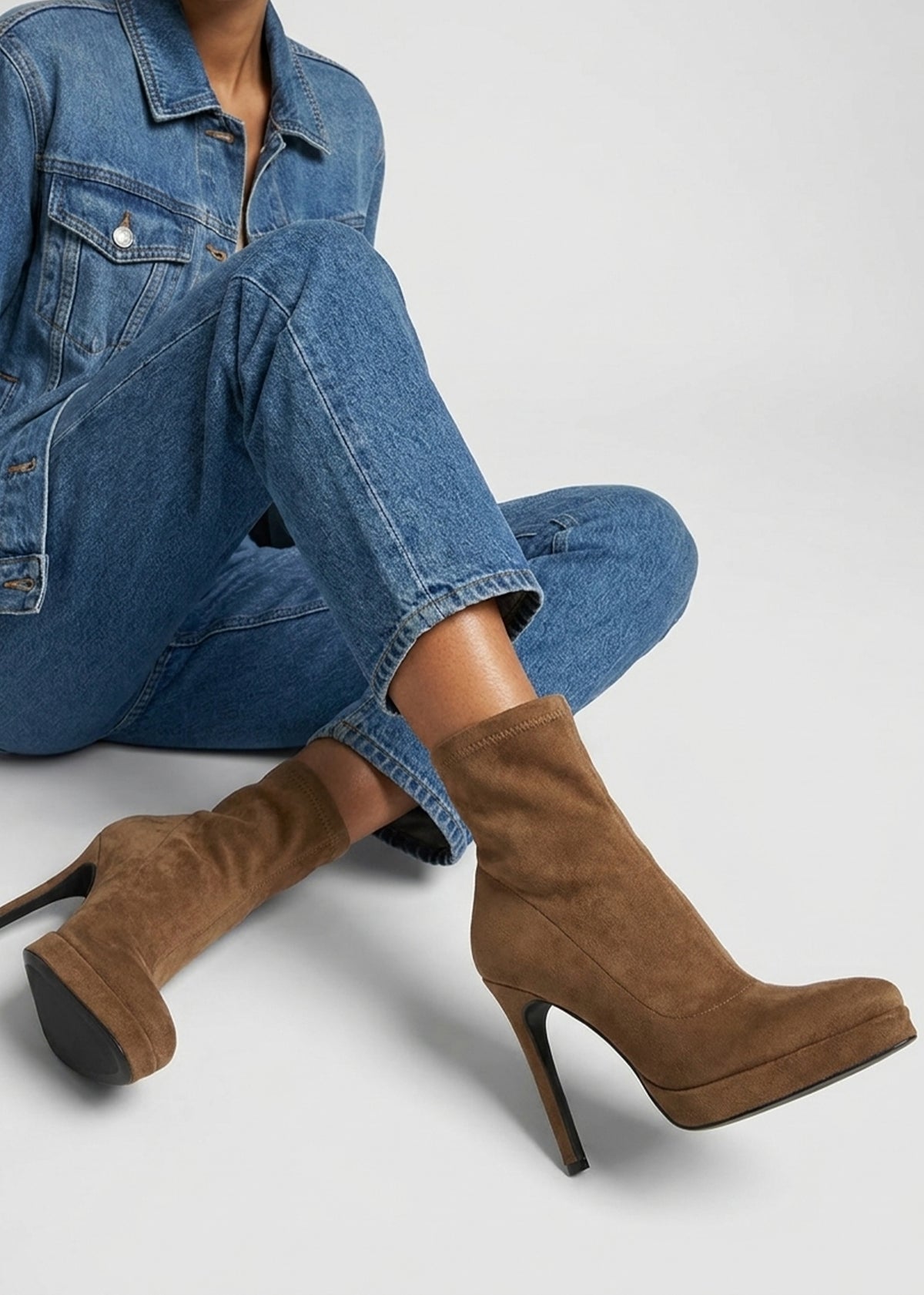 Daniel Ranny Light Brown Suedette Platform High Heel Ankle Boots