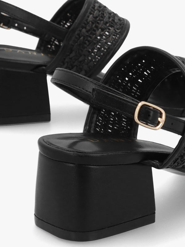 Rebecca Black Woven Two Bar Mid-Block Heel Sandals