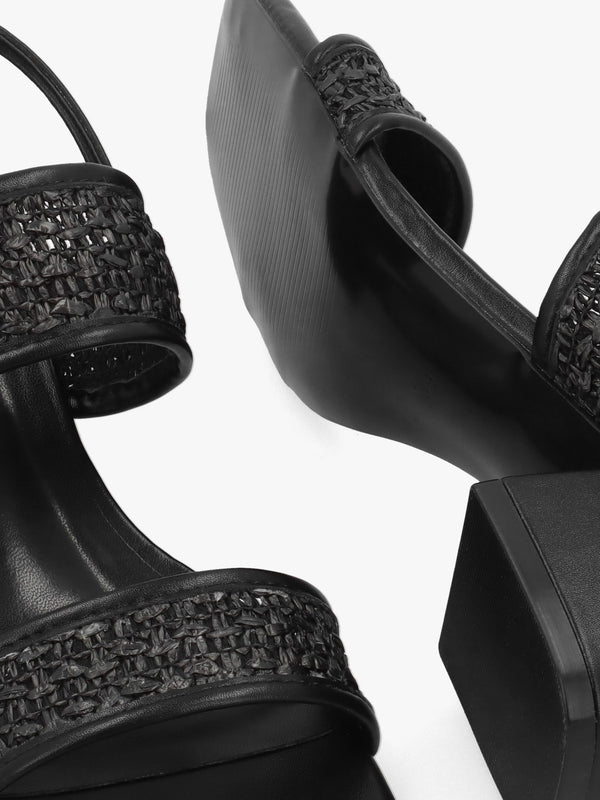 Rebecca Black Woven Two Bar Mid-Block Heel Sandals