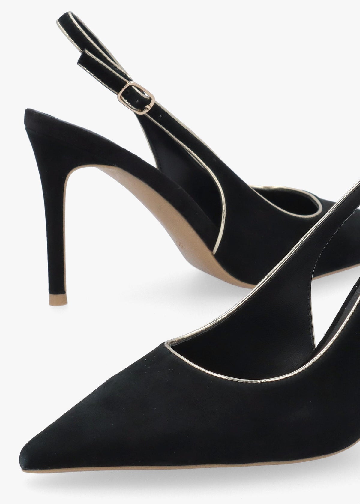 DANIEL Rejoice Black Suede Piped Trim Sling Back Heeled Court Shoes