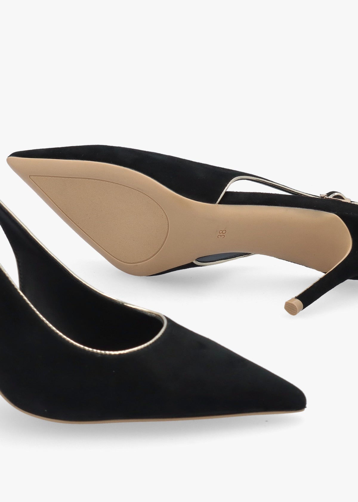 DANIEL Rejoice Black Suede Piped Trim Sling Back Heeled Court Shoes