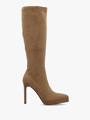 DANIEL Rinny Tan Suedette Platform Heeled Knee Boots