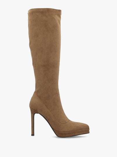 DANIEL Rinny Tan Suedette Platform Heeled Knee Boots