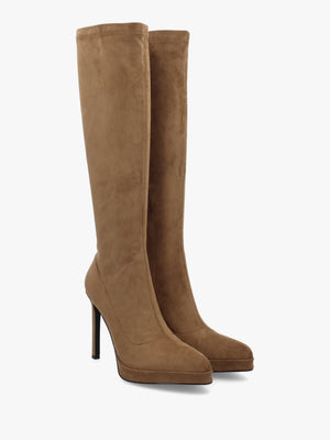 DANIEL Rinny Tan Suedette Platform Heeled Knee Boots