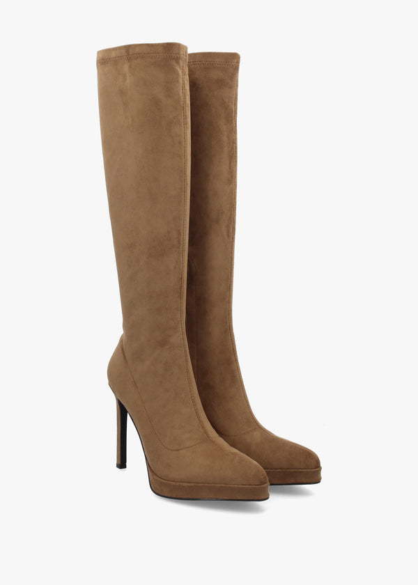 DANIEL Rinny Tan Suedette Platform Heeled Knee Boots