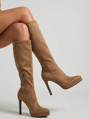 Daniel Rinny Tan Suedette Platform Heeled Knee Boots
