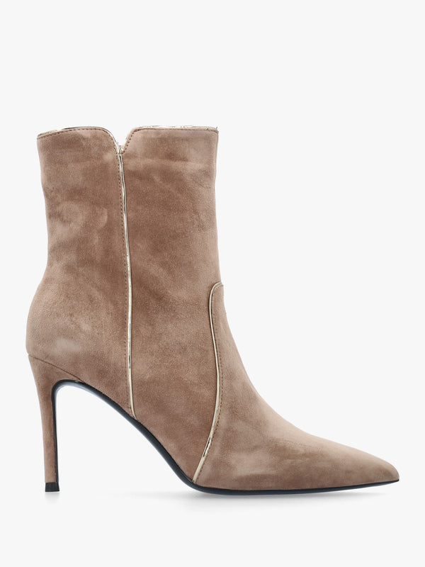 DANIEL Ripen Beige Suede Piped Trim Heeled Ankle Boots