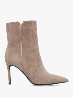 Ripen Beige Suede Piped Trim Heeled Ankle Boots