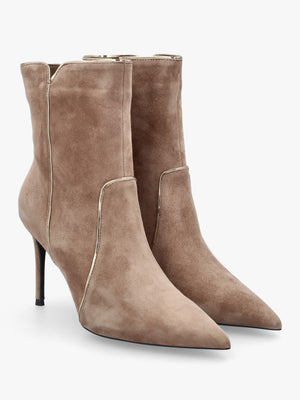 DANIEL Ripen Beige Suede Piped Trim Heeled Ankle Boots
