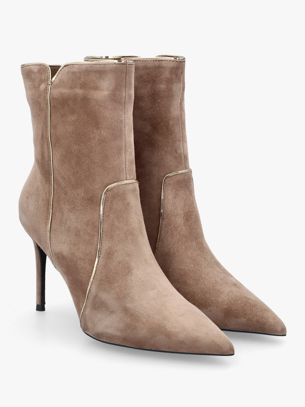 DANIEL Ripen Beige Suede Piped Trim Heeled Ankle Boots