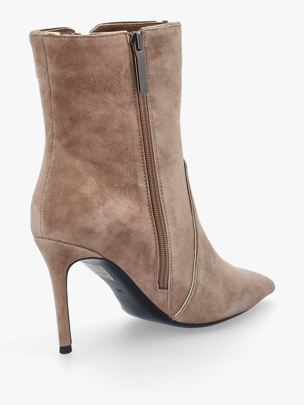DANIEL Ripen Beige Suede Piped Trim Heeled Ankle Boots