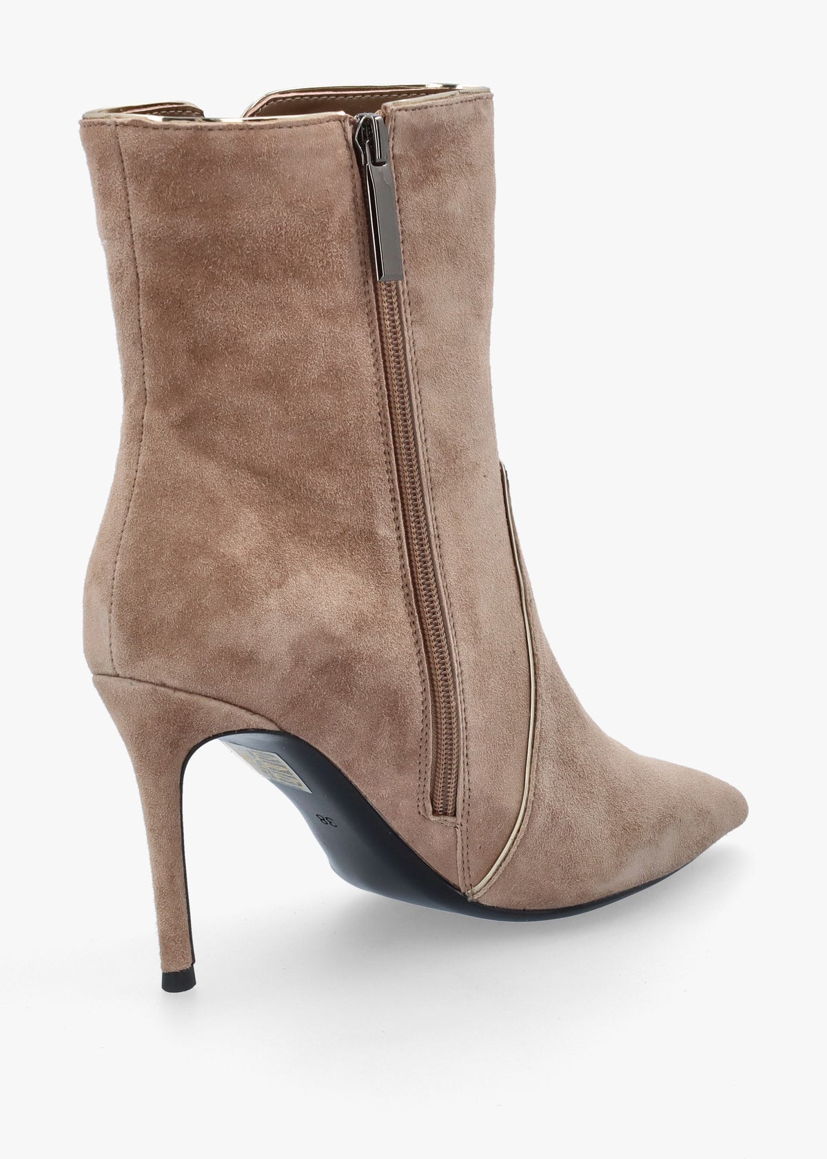 DANIEL Ripen Beige Suede Piped Trim Heeled Ankle Boots