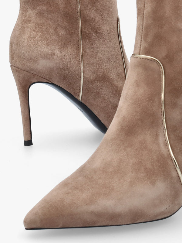 DANIEL Ripen Beige Suede Piped Trim Heeled Ankle Boots