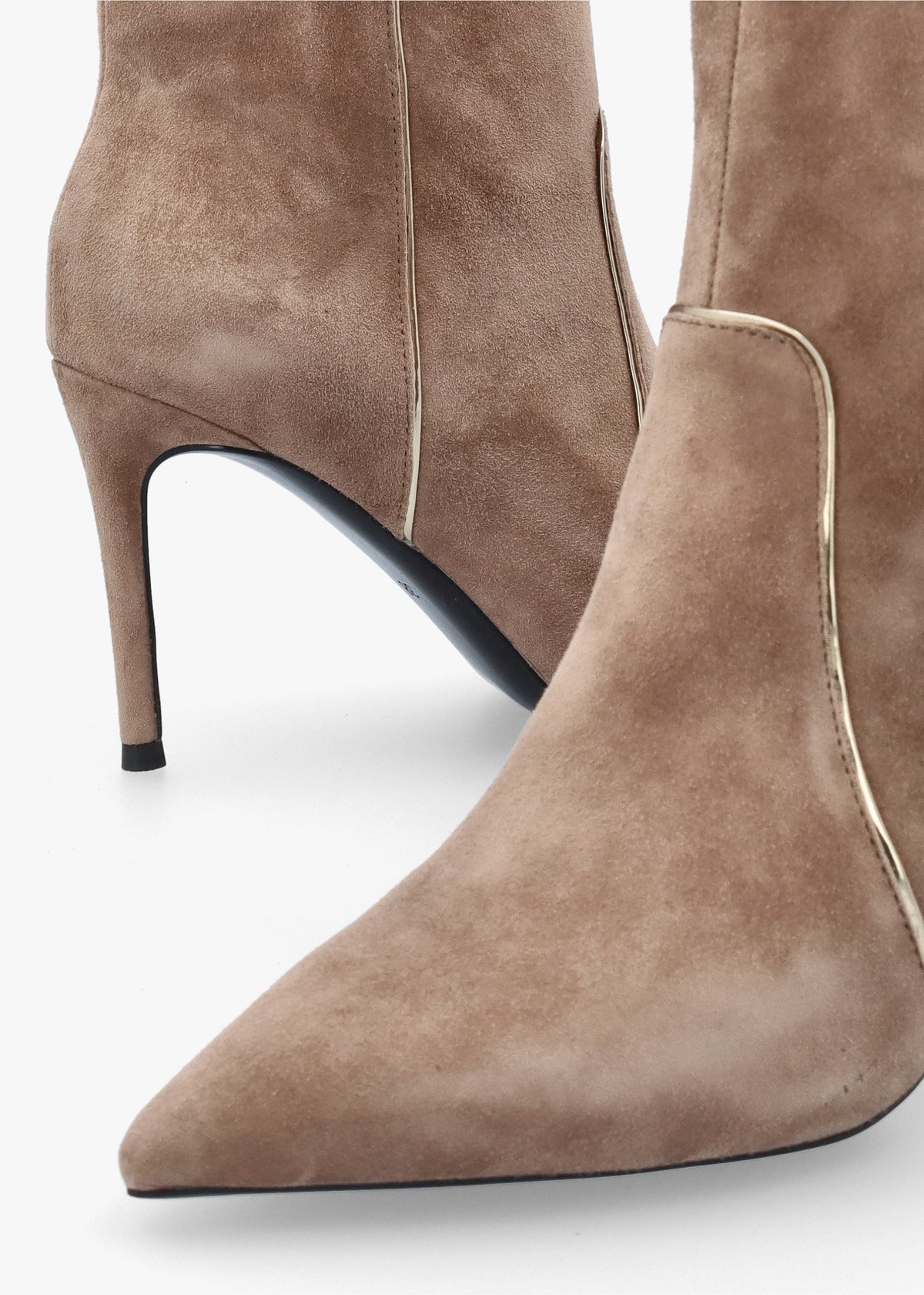 DANIEL Ripen Beige Suede Piped Trim Heeled Ankle Boots