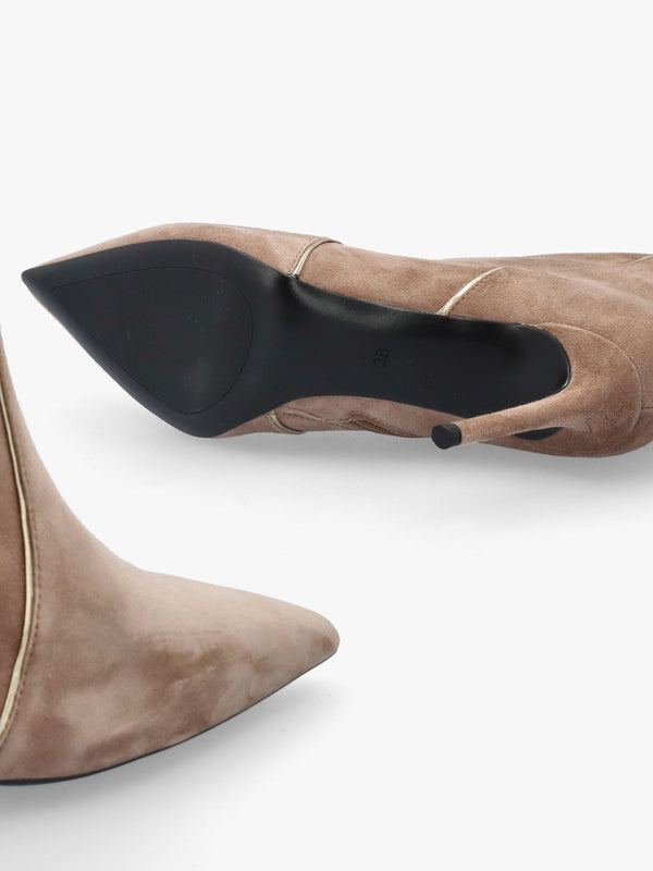 DANIEL Ripen Beige Suede Piped Trim Heeled Ankle Boots