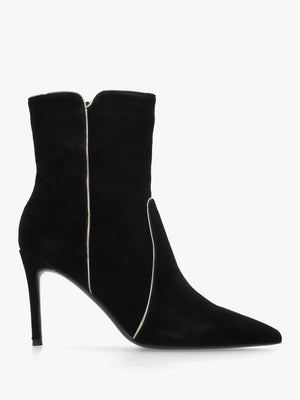 Daniel Ripen Black Suede Piped Trim Heeled Ankle Boots