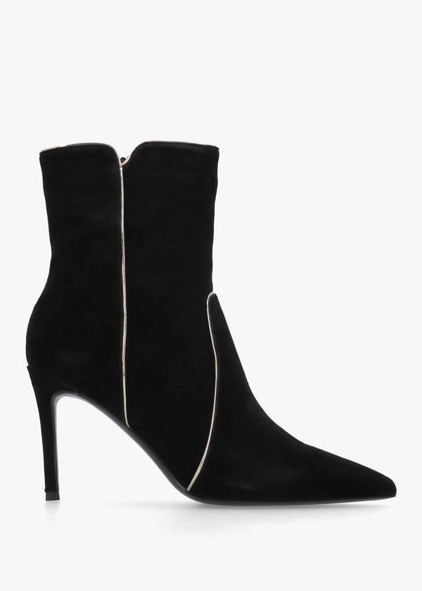 Daniel Ripen Black Suede Piped Trim Heeled Ankle Boots