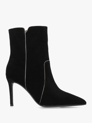 Ripen Black Suede Piped Trim Heeled Ankle Boots