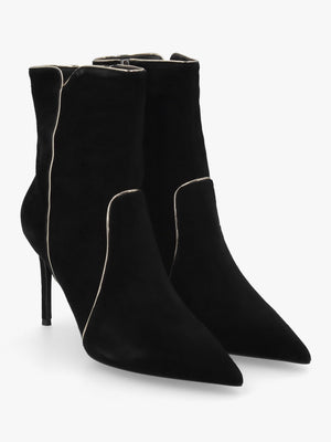 Daniel Ripen Black Suede Piped Trim Heeled Ankle Boots