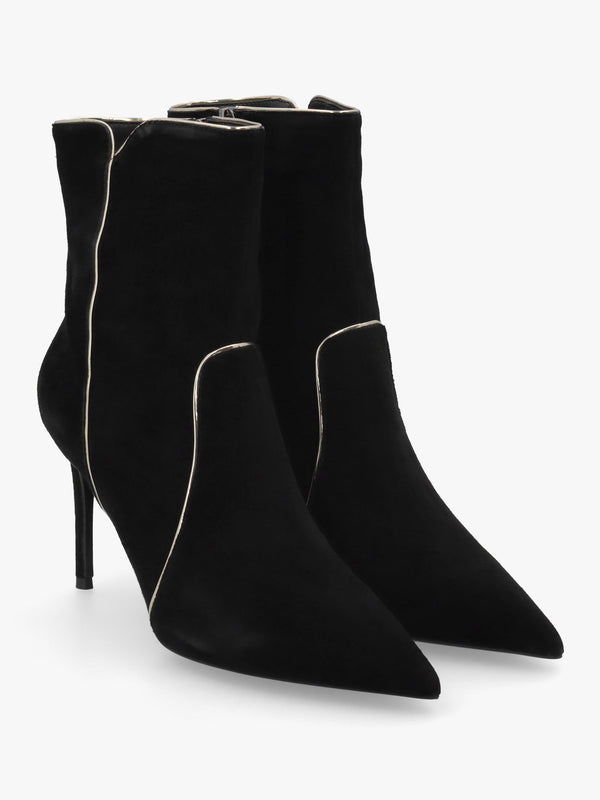 Daniel Ripen Black Suede Piped Trim Heeled Ankle Boots