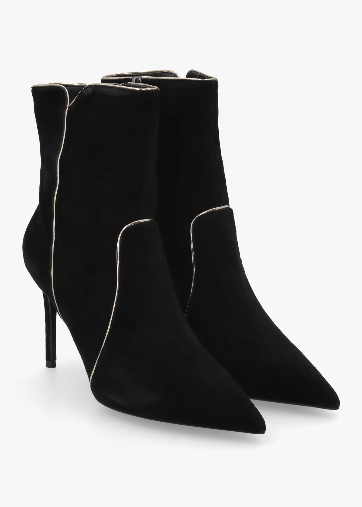 Daniel Ripen Black Suede Piped Trim Heeled Ankle Boots