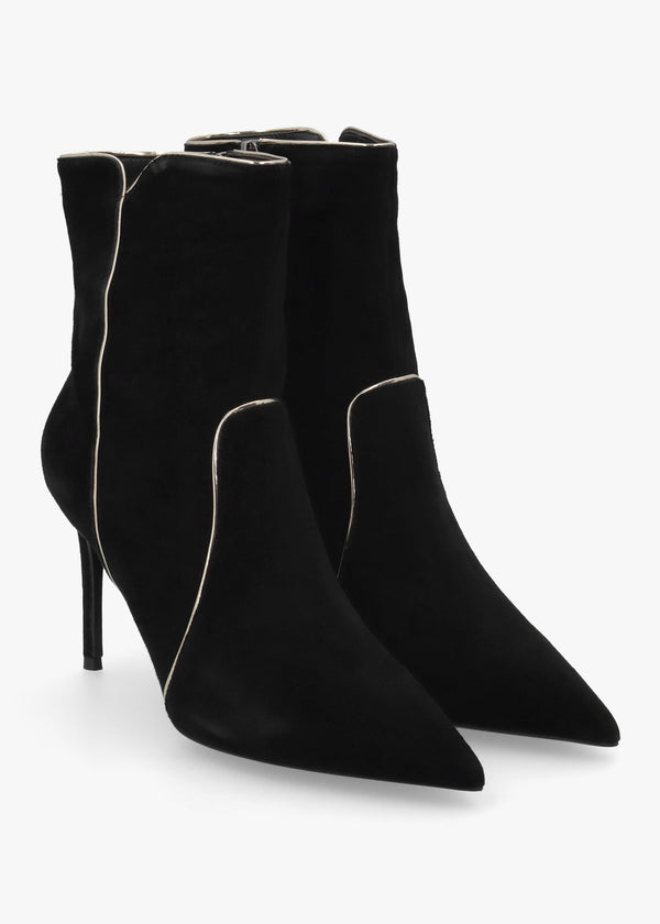 Daniel Ripen Black Suede Piped Trim Heeled Ankle Boots