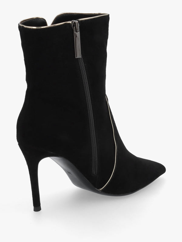 Daniel Ripen Black Suede Piped Trim Heeled Ankle Boots