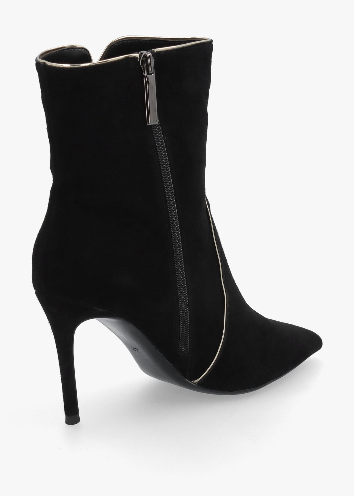 Daniel Ripen Black Suede Piped Trim Heeled Ankle Boots