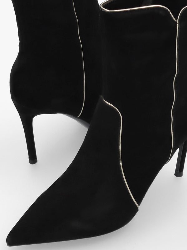 Daniel Ripen Black Suede Piped Trim Heeled Ankle Boots