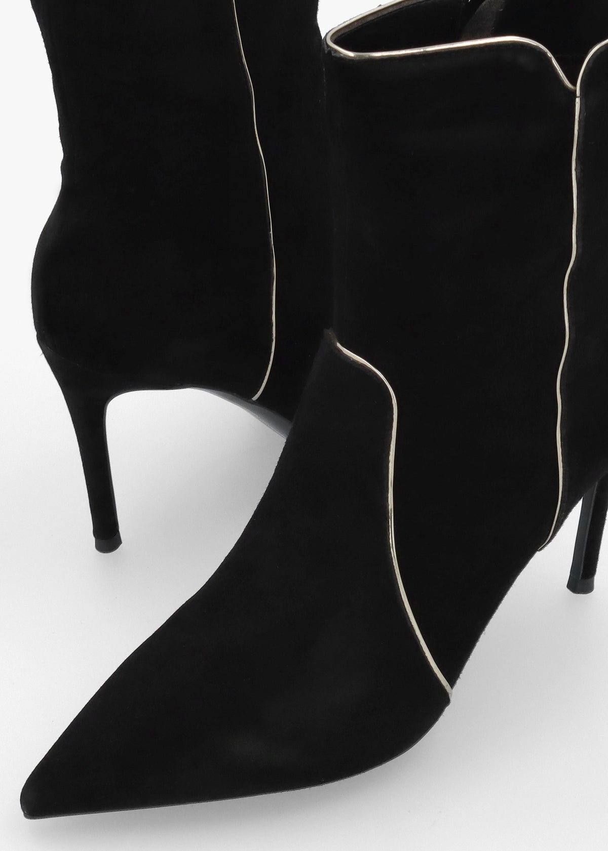 Daniel Ripen Black Suede Piped Trim Heeled Ankle Boots