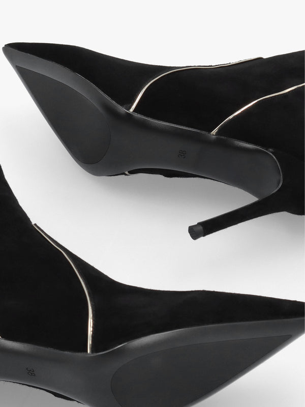 Daniel Ripen Black Suede Piped Trim Heeled Ankle Boots