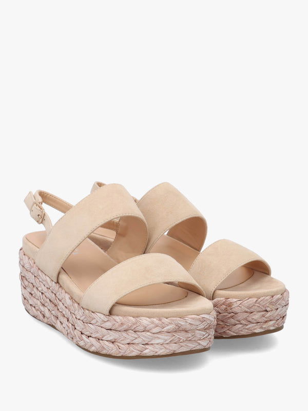 Rosalie Beige Suede Raffia Flatform Sandals