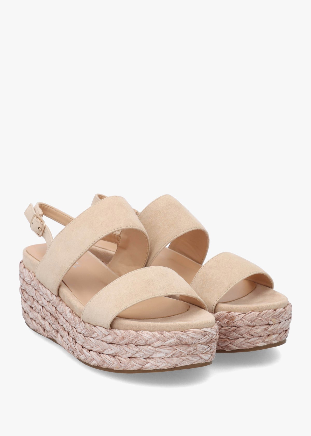 Rosalie Beige Suede Raffia Flatform Sandals