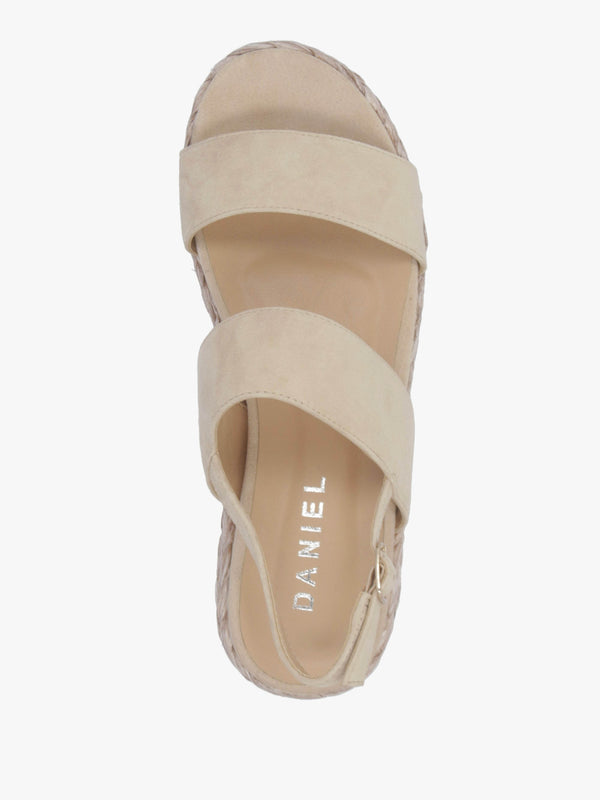 Rosalie Beige Suede Raffia Flatform Sandals